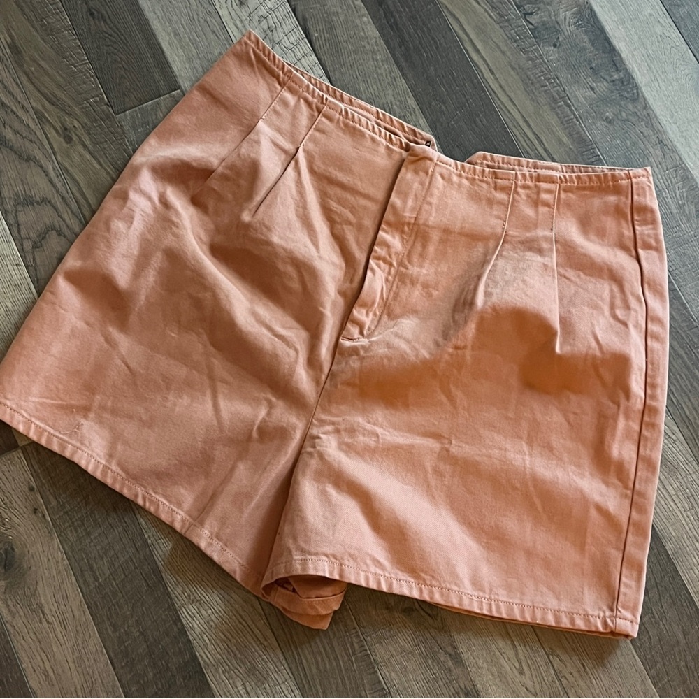 Salmon Pink High-Waisted Bermuda Shorts with Tailored Look